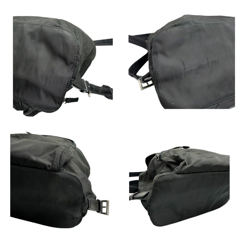 Prada Triangle Logo Black Silver Nylon Backpack — view 7