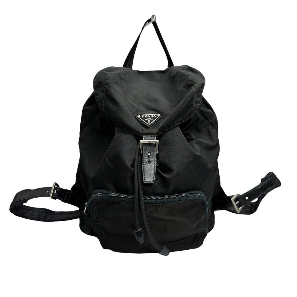 Prada Triangle Logo Black Silver Nylon Backpack