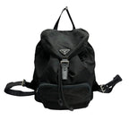 Prada Triangle Logo Black Silver Nylon Backpack