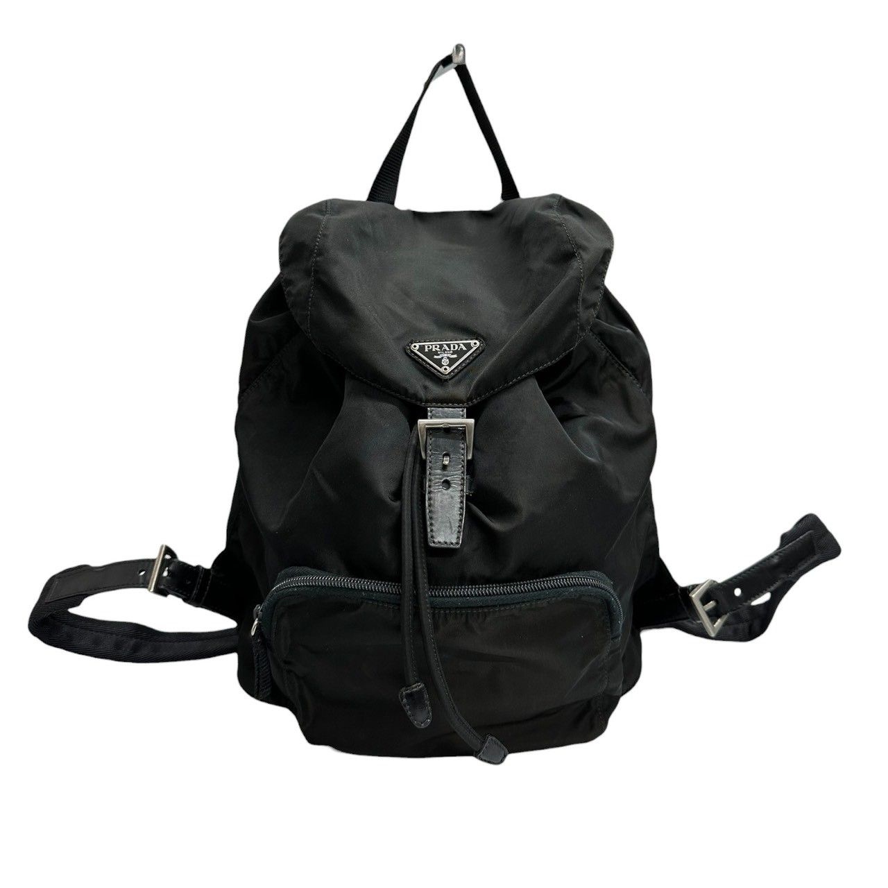 Prada Triangle Logo Black Silver Nylon Backpack