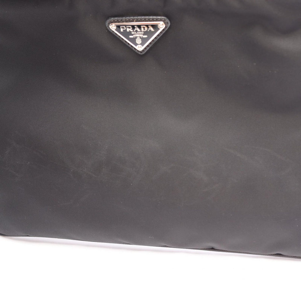 Prada Shoulder Bag Tessuto Saffi Black Nylon Saffiano Leather Triangle Logo