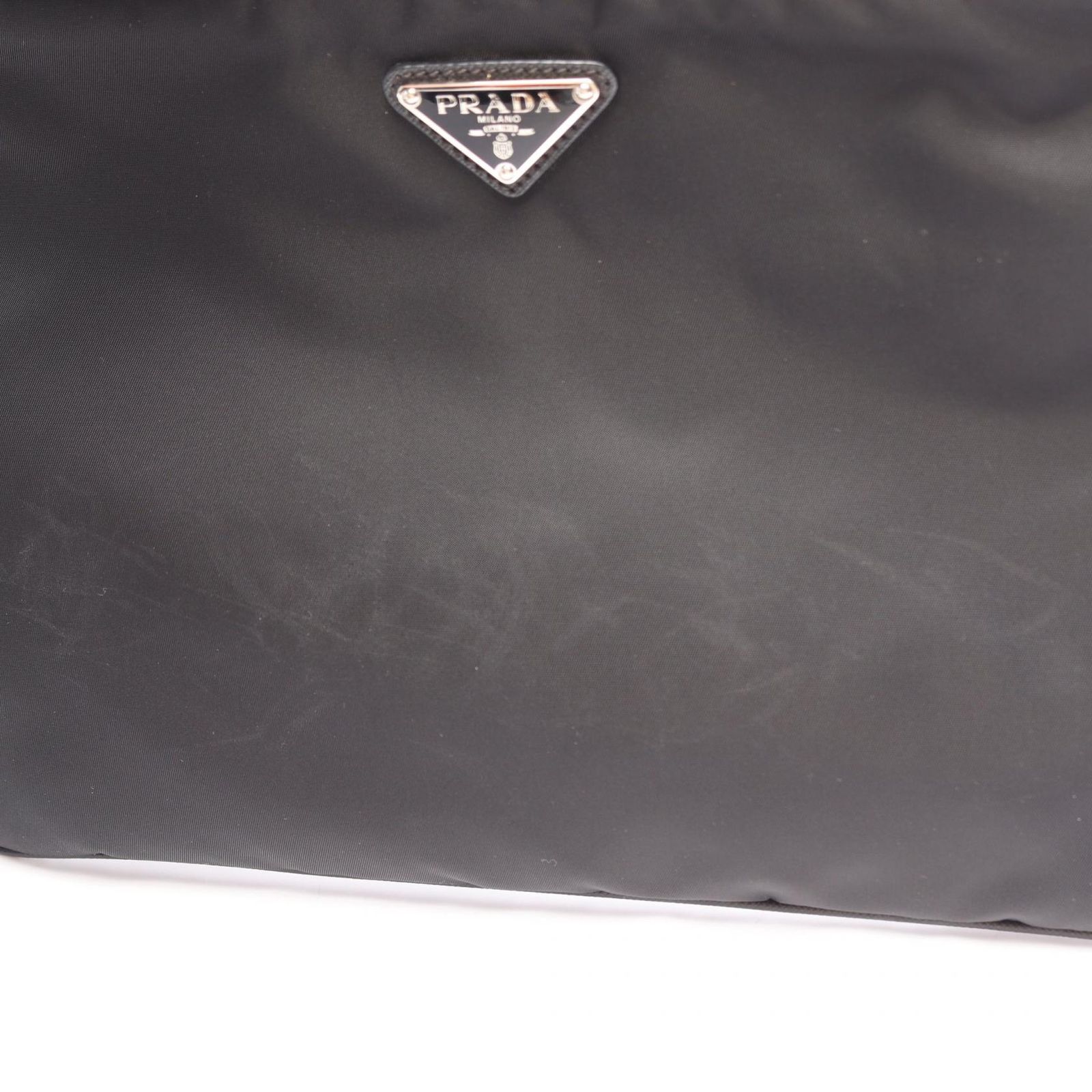 Prada Shoulder Bag Tessuto Saffi Black Nylon Saffiano Leather Triangle Logo