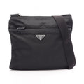 Prada Shoulder Bag Tessuto Saffi Black Nylon Saffiano Leather Triangle Logo