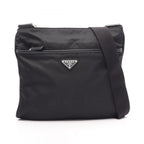 Prada Shoulder Bag Tessuto Saffi Black Nylon Saffiano Leather Triangle Logo