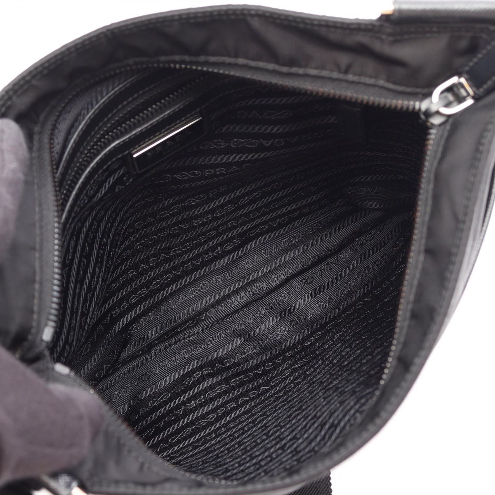Prada Shoulder Bag Tessuto Saffi Black Nylon Saffiano Leather Triangle Logo