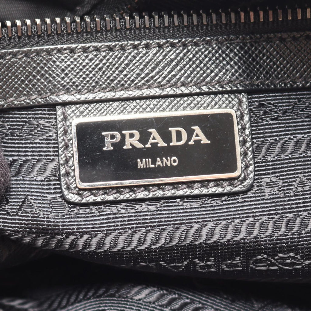 Prada Shoulder Bag Tessuto Saffi Black Nylon Saffiano Leather Triangle Logo