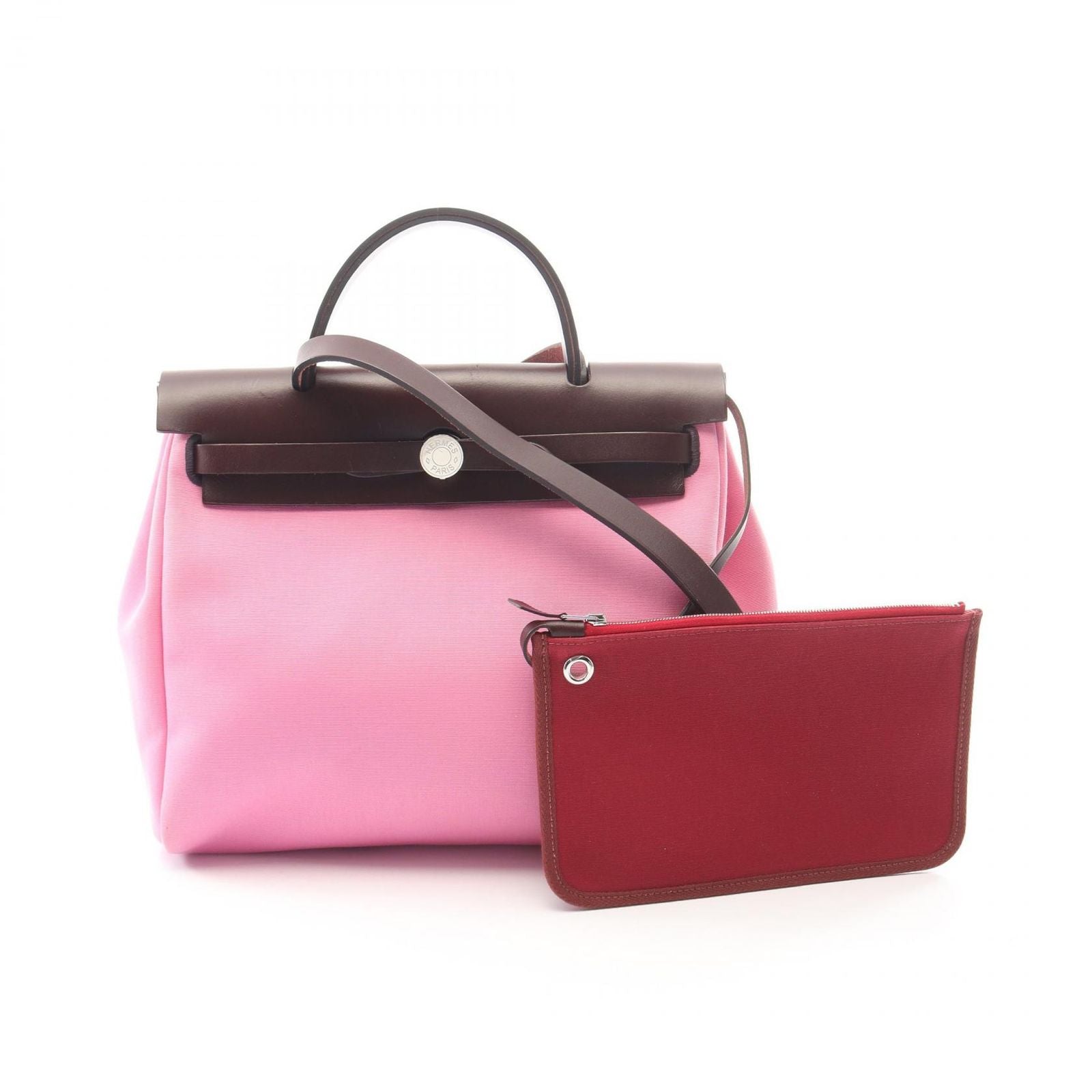 Hermes Handbag Herbag Zip PM Rouge Ache 2-Way Pink Leather Canvas Zip PM le