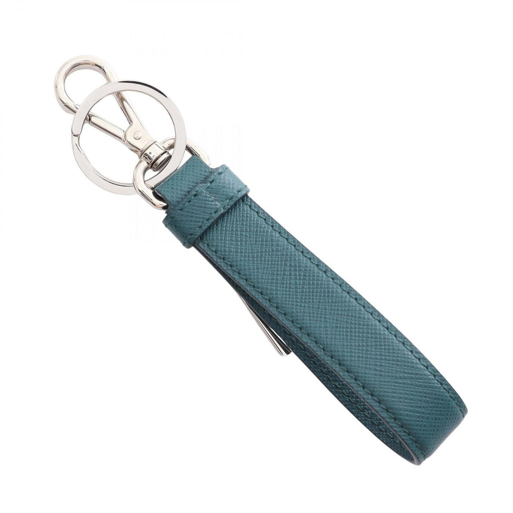 Prada Key Holder Saffiano Key Ring Blue Green Leather — view 2
