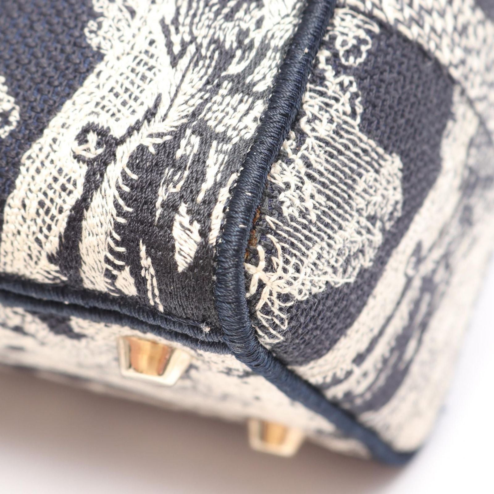 Dior Handbag Lady D-lite Midi 2-Way Navy White Canvas Tote — view 6