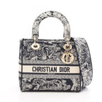 Dior Handbag Lady D-lite Midi 2-Way Navy White Canvas Tote