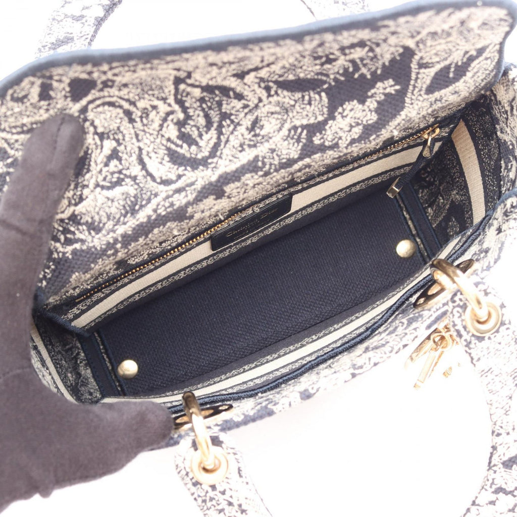 Dior Handbag Lady D-lite Midi 2-Way Navy White Canvas Tote — view 3