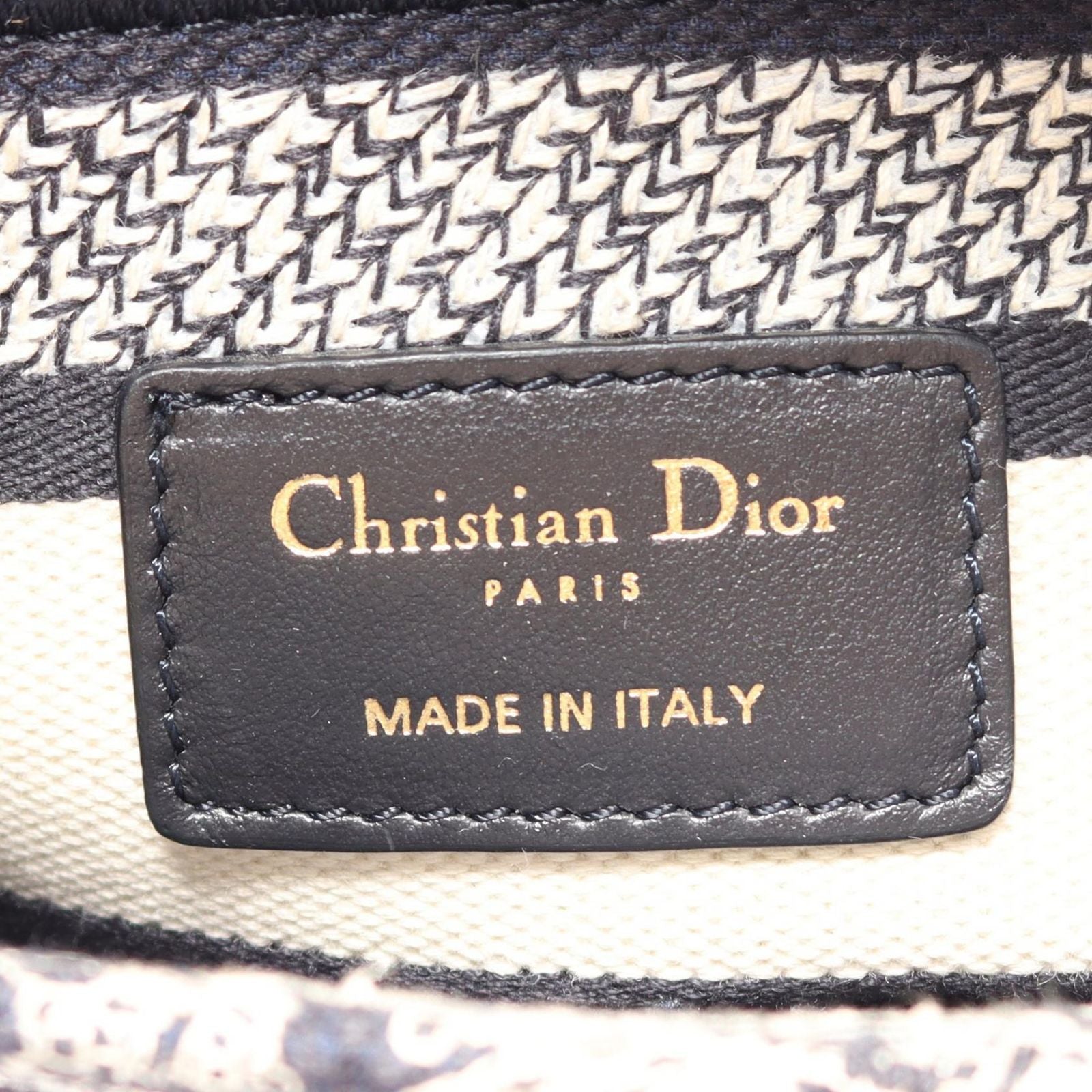 Dior Handbag Lady D-lite Midi 2-Way Navy White Canvas Tote — view 4