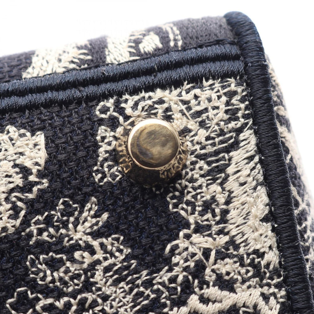 Dior Handbag Lady D-lite Midi 2-Way Navy White Canvas Tote — view 7