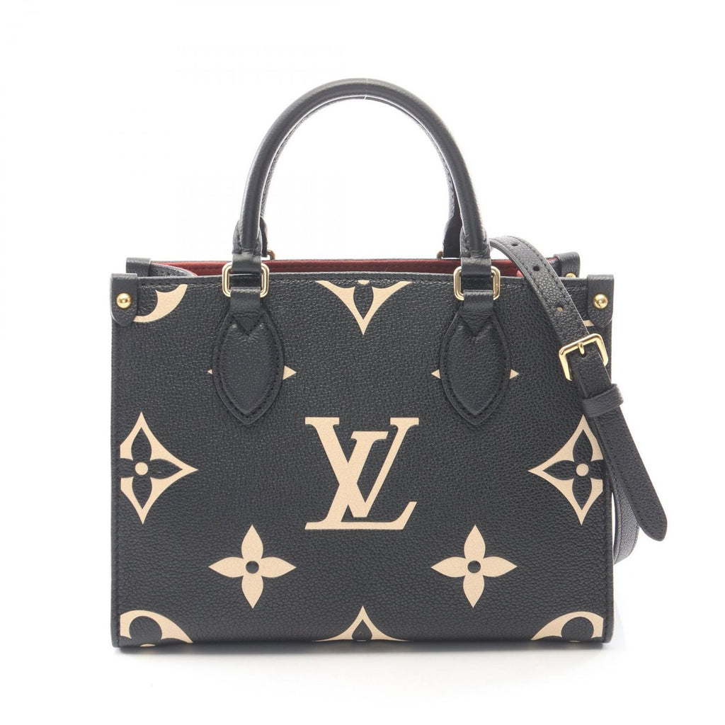 Louis Vuitton Handbag On The Go PM Bicolor 2-Way Black Beige Leather