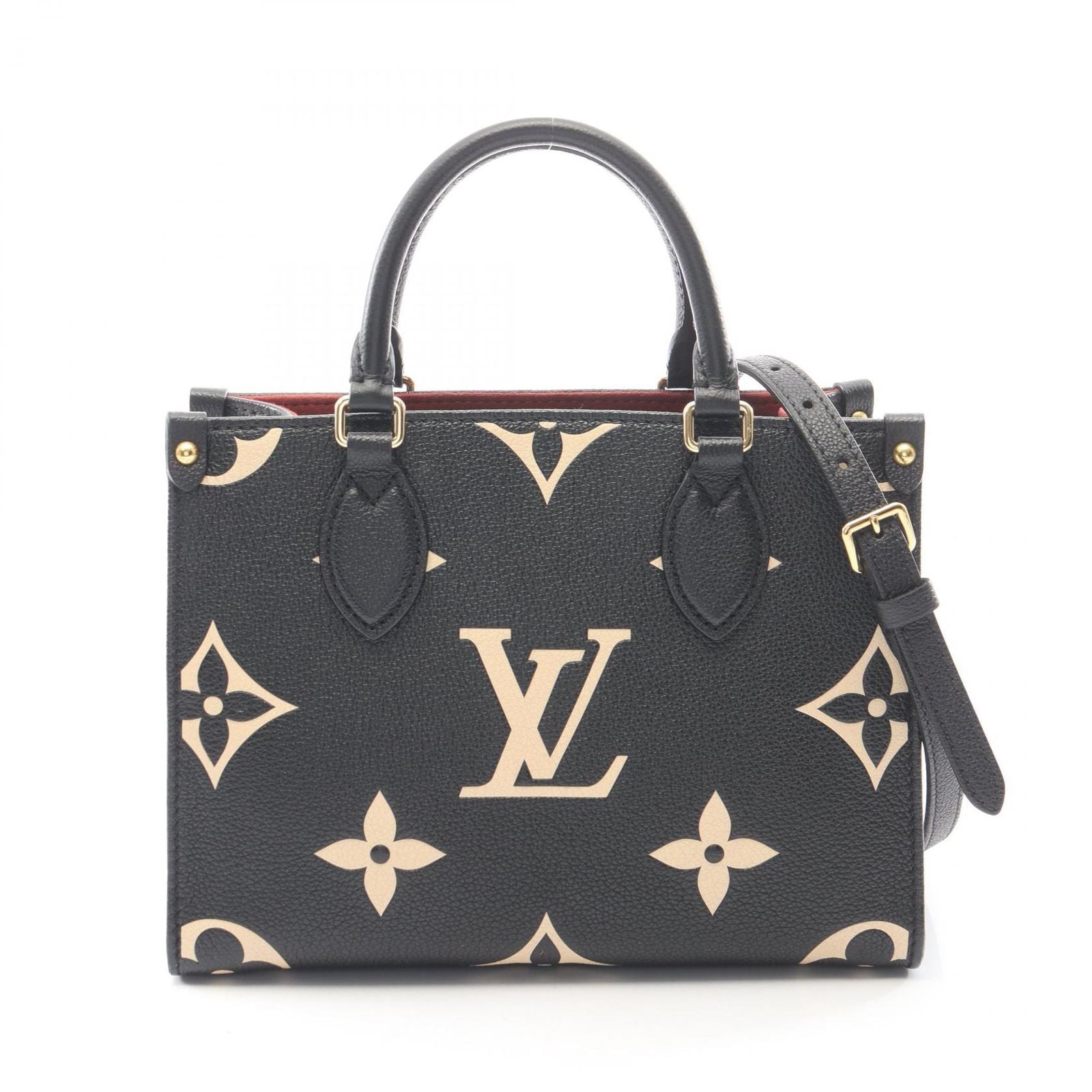 Louis Vuitton Handbag On The Go PM Bicolor 2-Way Black Beige Leather