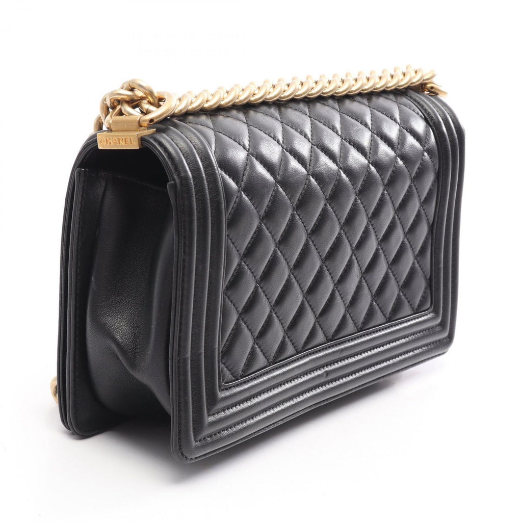 Chanel Shoulder Bag Boy Black Lambskin Boy Chain