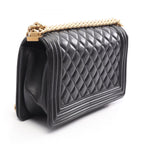 Chanel Shoulder Bag Boy Black Lambskin Boy Chain