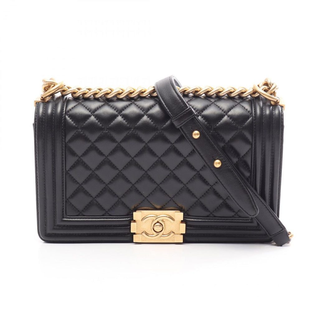Chanel Shoulder Bag Boy Black Lambskin Boy Chain