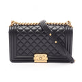 Chanel Shoulder Bag Boy Black Lambskin Boy Chain
