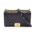 Chanel Shoulder Bag Boy Black Lambskin Boy Chain