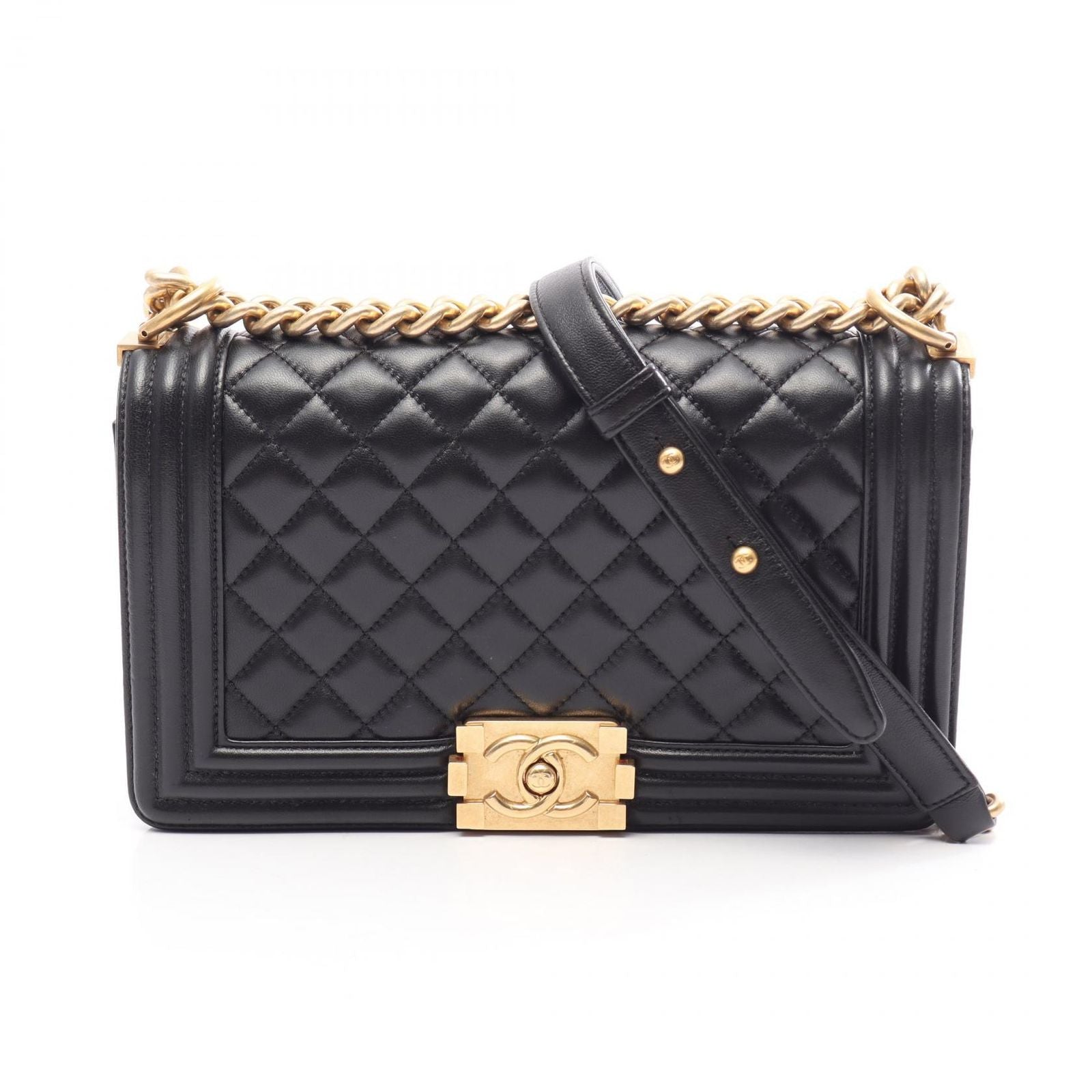 Chanel Shoulder Bag Boy Black Lambskin Boy Chain