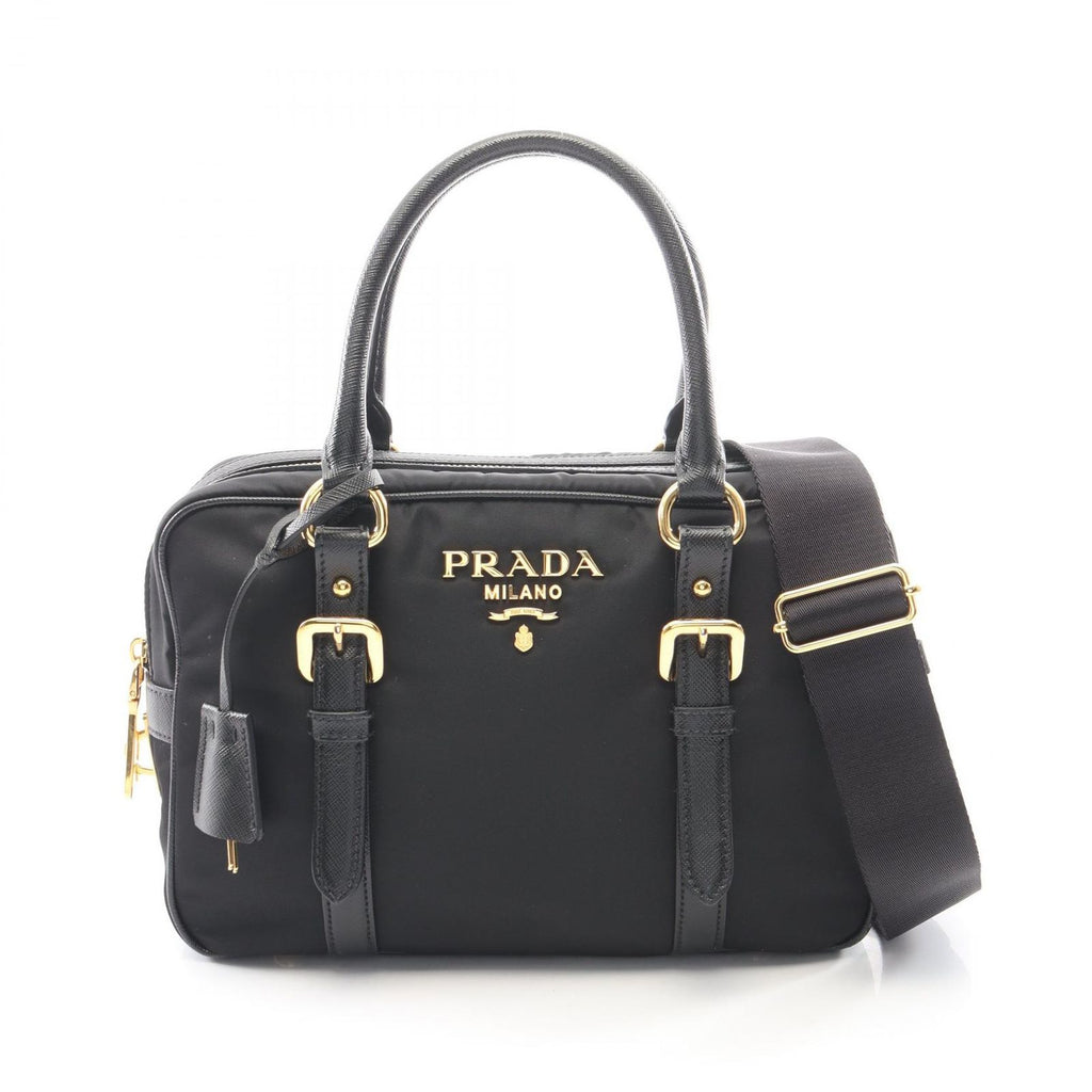 Prada Handbag Tessuto Saffiano 2-Way Black Nylon Leather