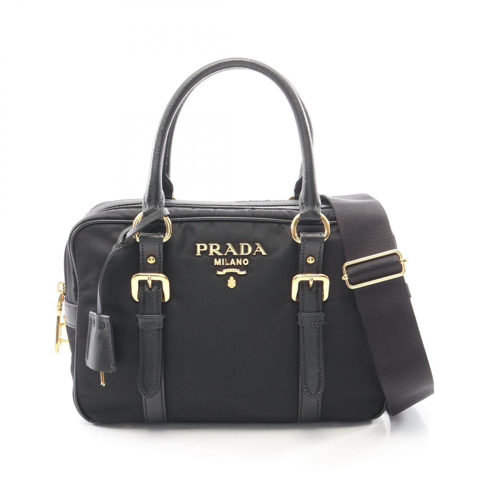 Prada Handbag Tessuto Saffiano 2-Way Black Nylon Leather
