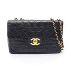 Chanel Shoulder Bag Maxi Quilted 34 Black Lambskin Chain