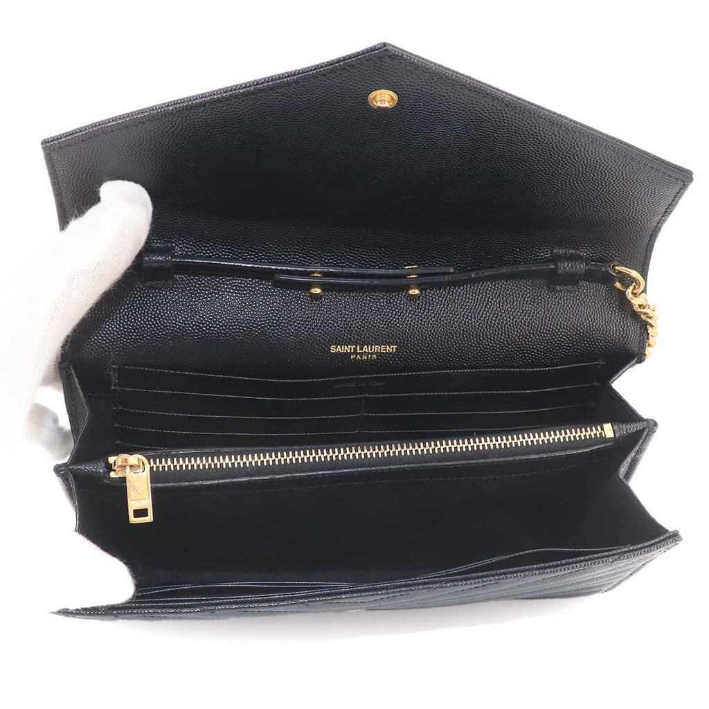 Saint Laurent Cassandra Chain Wallet Leather Black Gold Shoulder — view 6