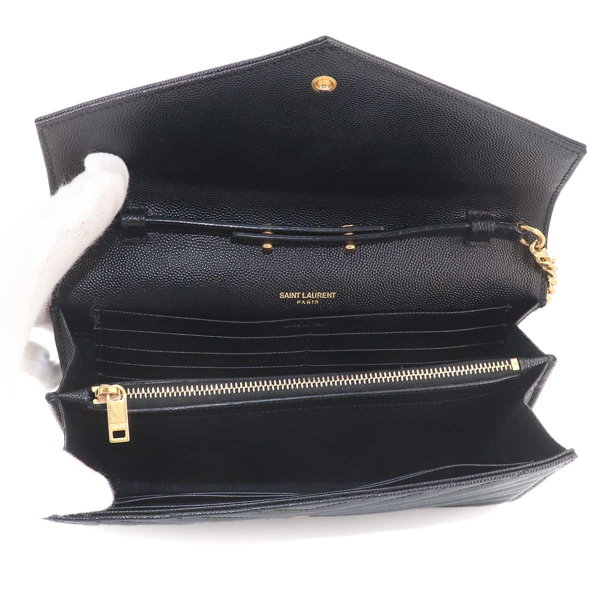Saint Laurent Cassandra Chain Wallet Leather Black Gold Shoulder — view 6