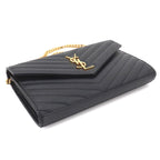 Saint Laurent Cassandra Chain Wallet Leather Black Gold Shoulder — view 4