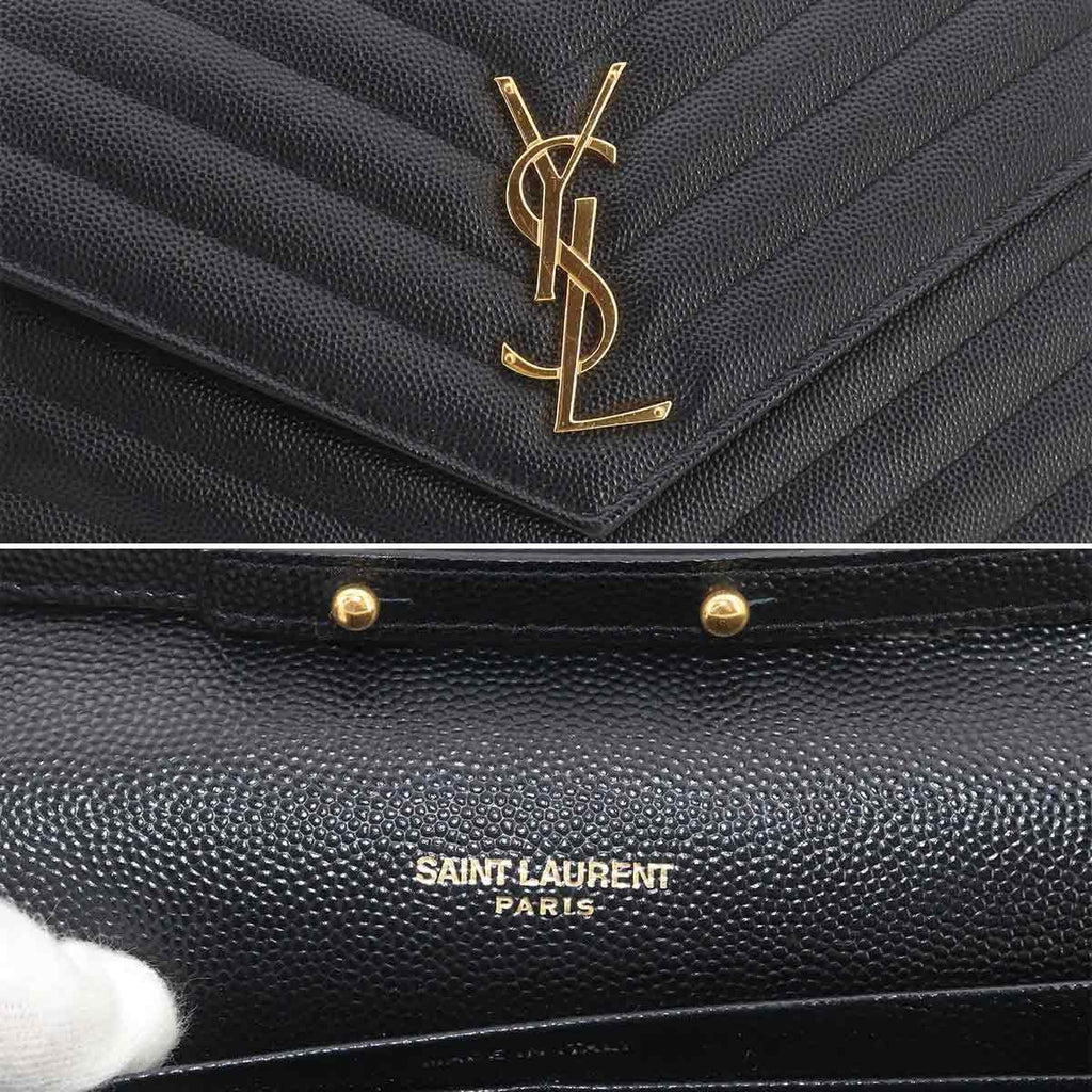 Saint Laurent Cassandra Chain Wallet Leather Black Gold Shoulder — view 9