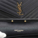 Saint Laurent Cassandra Chain Wallet Leather Black Gold Shoulder — view 9