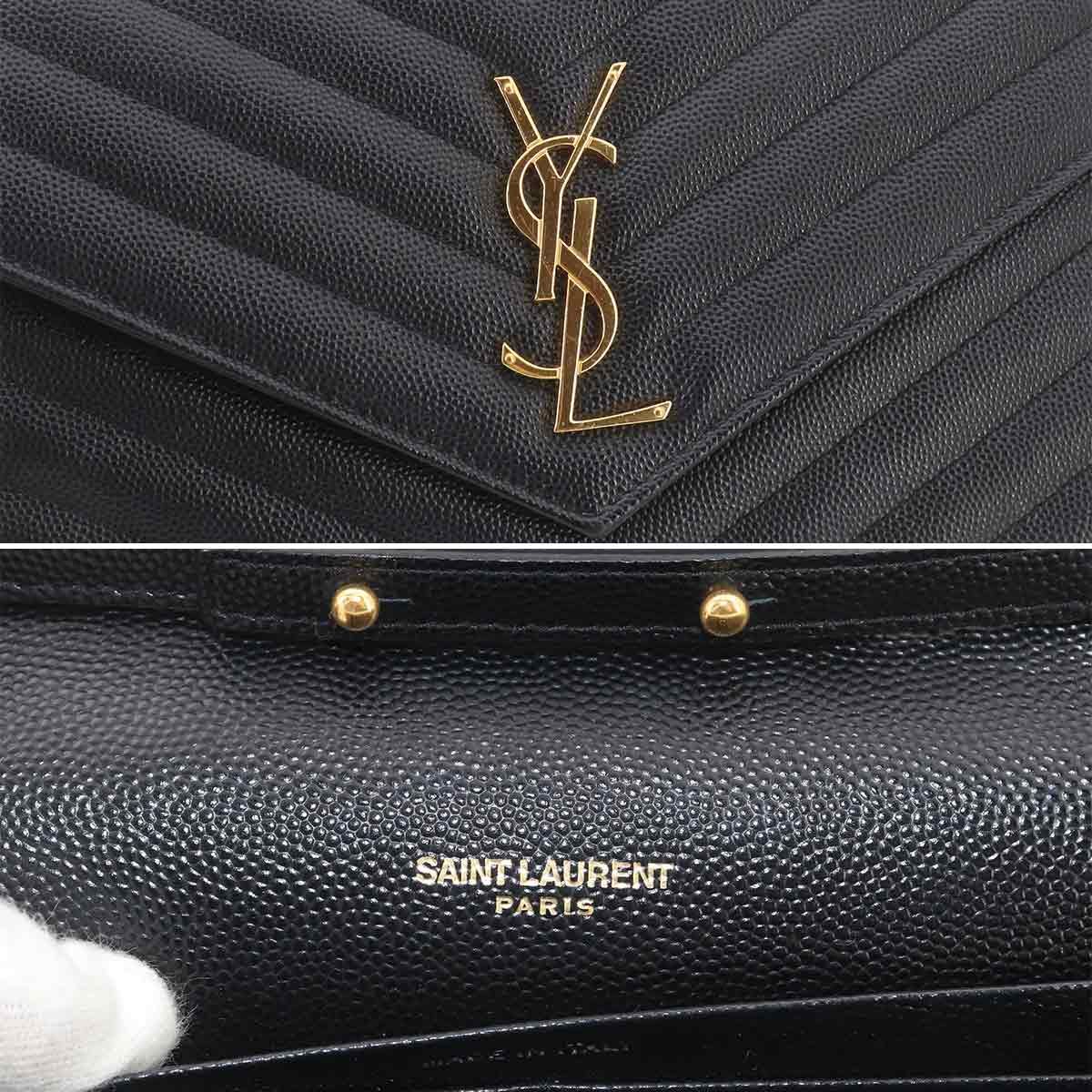Saint Laurent Cassandra Chain Wallet Leather Black Gold Shoulder — view 9