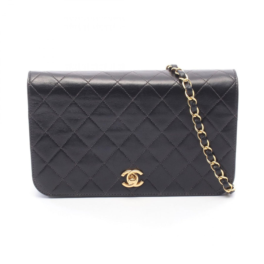 Chanel Shoulder Bag Full Flap Quilted Black Lambskin Chain