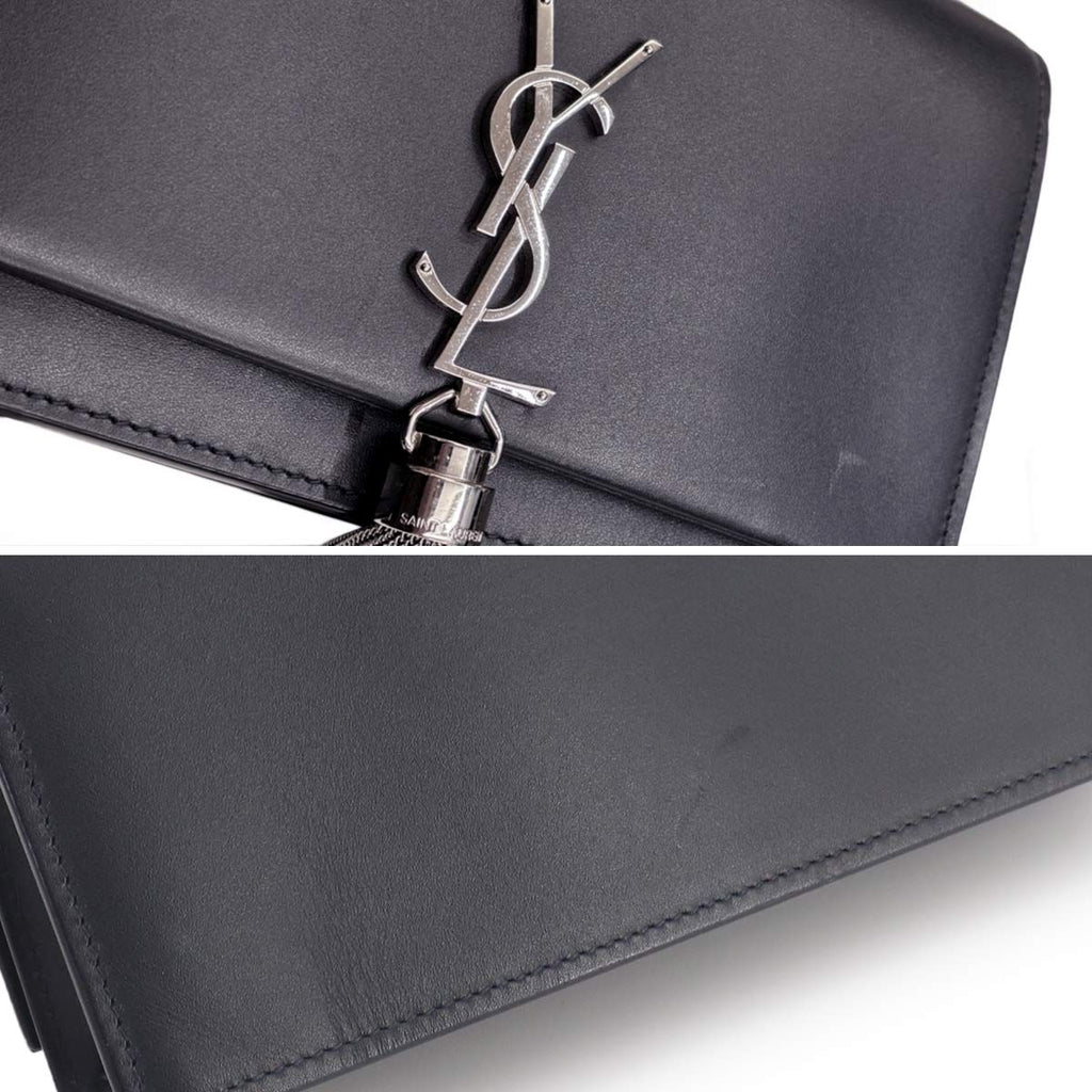Saint Laurent Kate Chain Wallet Bifold Leather Navy Shoulder — view 9