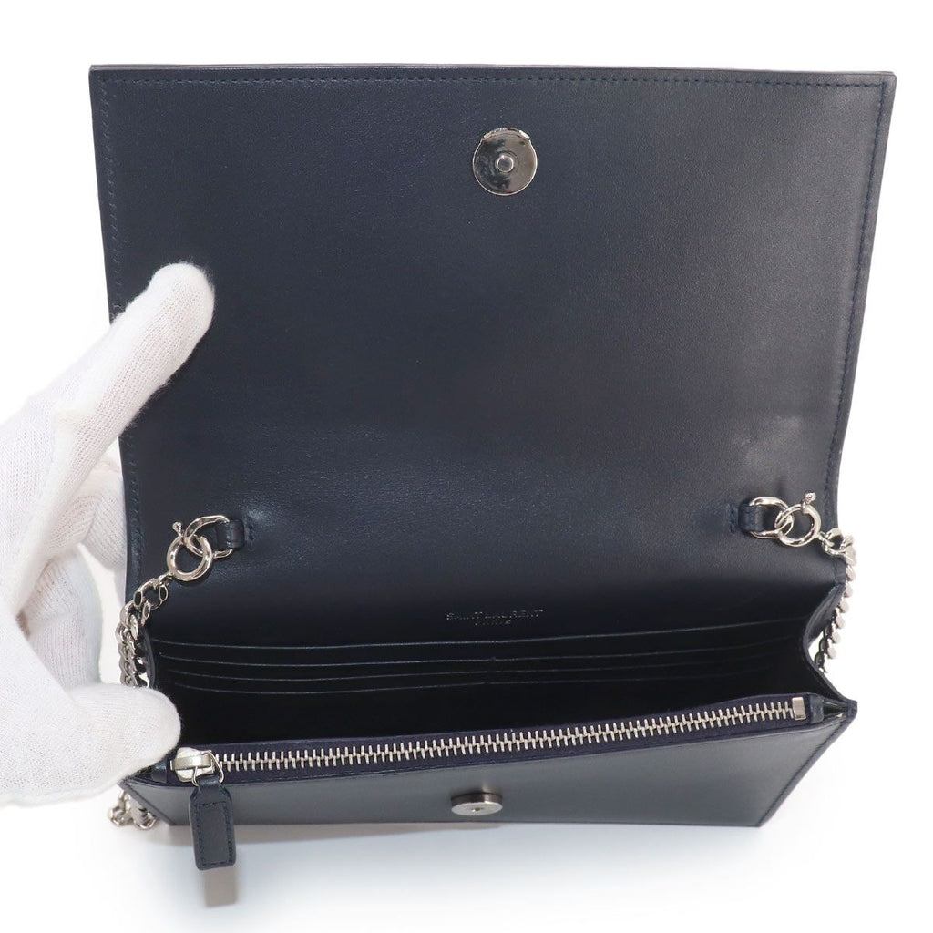 Saint Laurent Kate Chain Wallet Bifold Leather Navy Shoulder — view 6