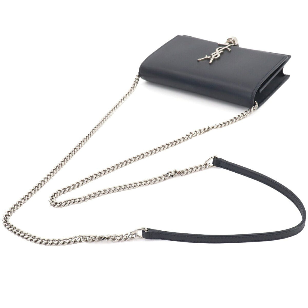 Saint Laurent Kate Chain Wallet Bifold Leather Navy Shoulder — view 5