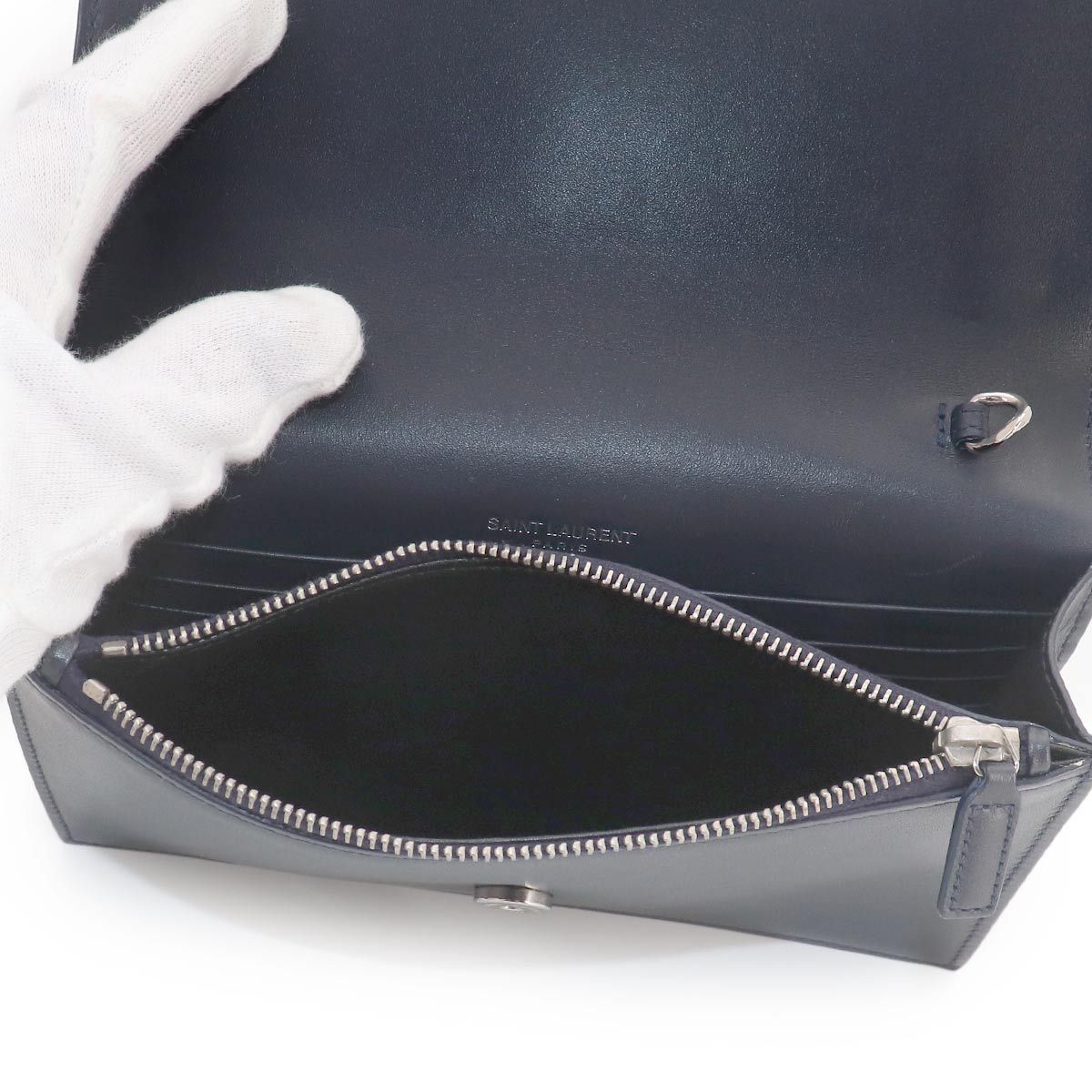 Saint Laurent Kate Chain Wallet Bifold Leather Navy Shoulder — view 7