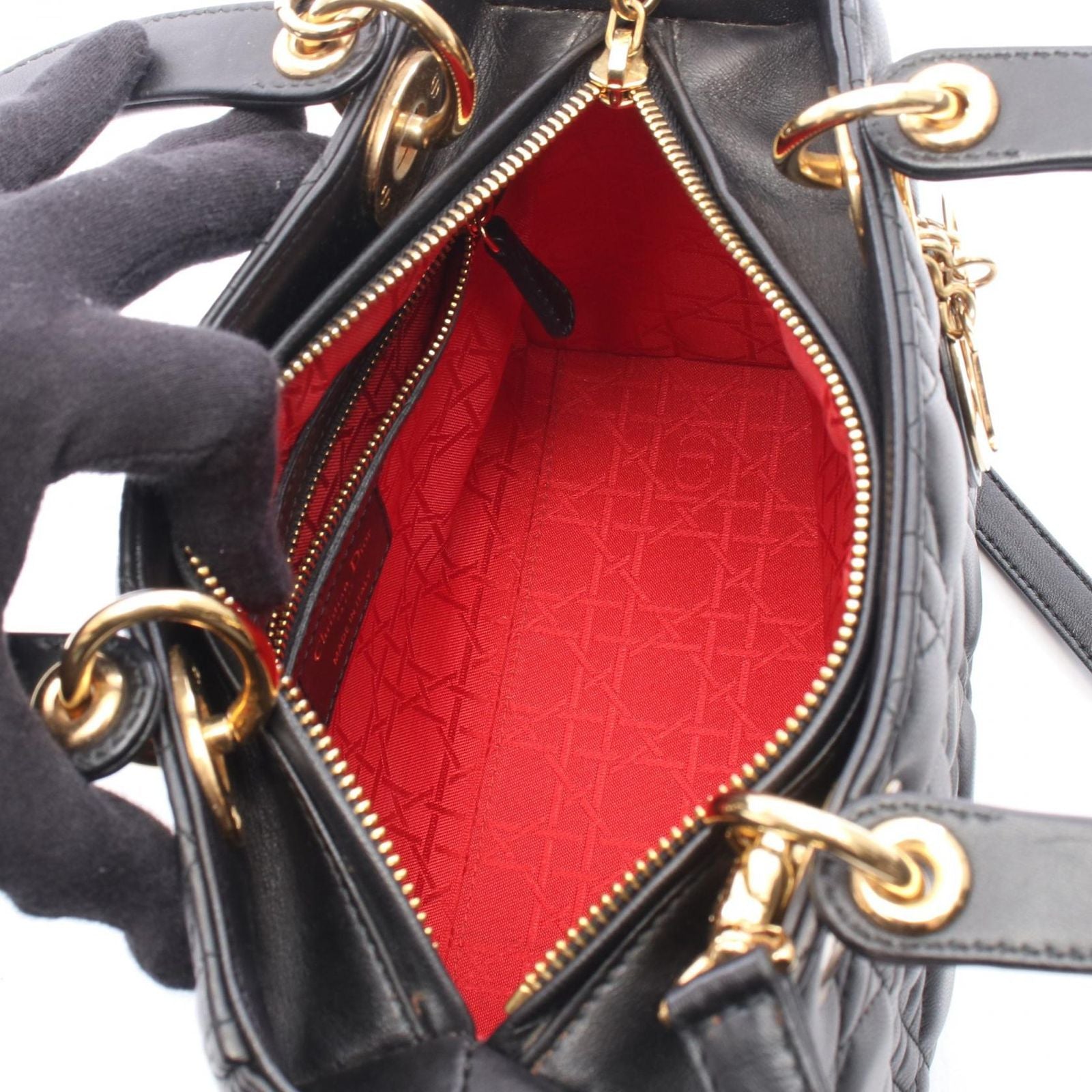 Dior Handbag Lady Dior 2-Way Black Lambskin Lady Dior Cannage Tote — view 3