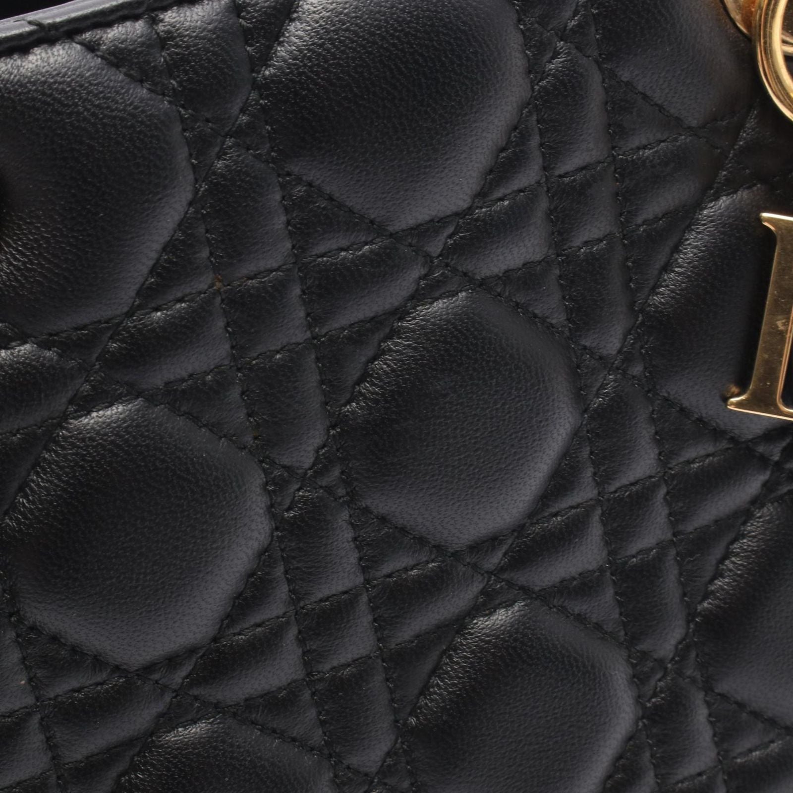 Dior Handbag Lady Dior 2-Way Black Lambskin Lady Dior Cannage Tote — view 6