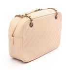 Chanel Shoulder Bag Bias Stitch Antique Gold Beige Leather Chain — view 2