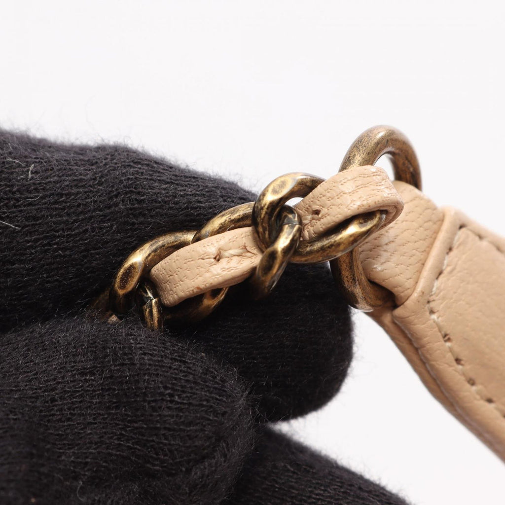Chanel Shoulder Bag Bias Stitch Antique Gold Beige Leather Chain — view 9