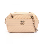 Chanel Shoulder Bag Bias Stitch Antique Gold Beige Leather Chain