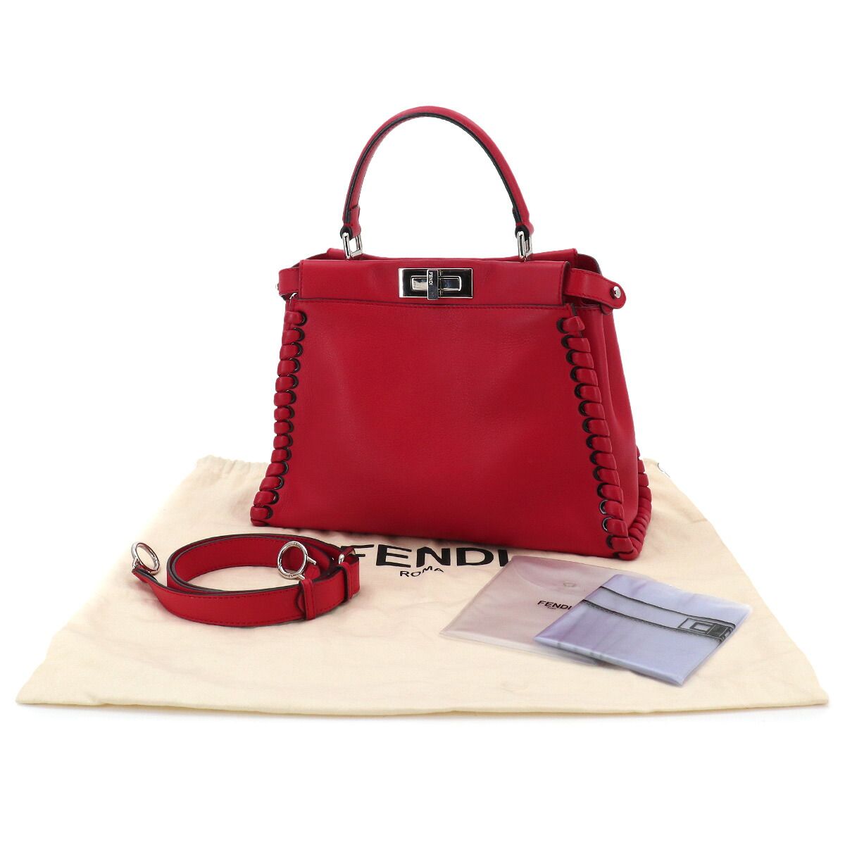 Fendi Peekaboo Shoulder Bag Leather Red Selleria — view 2