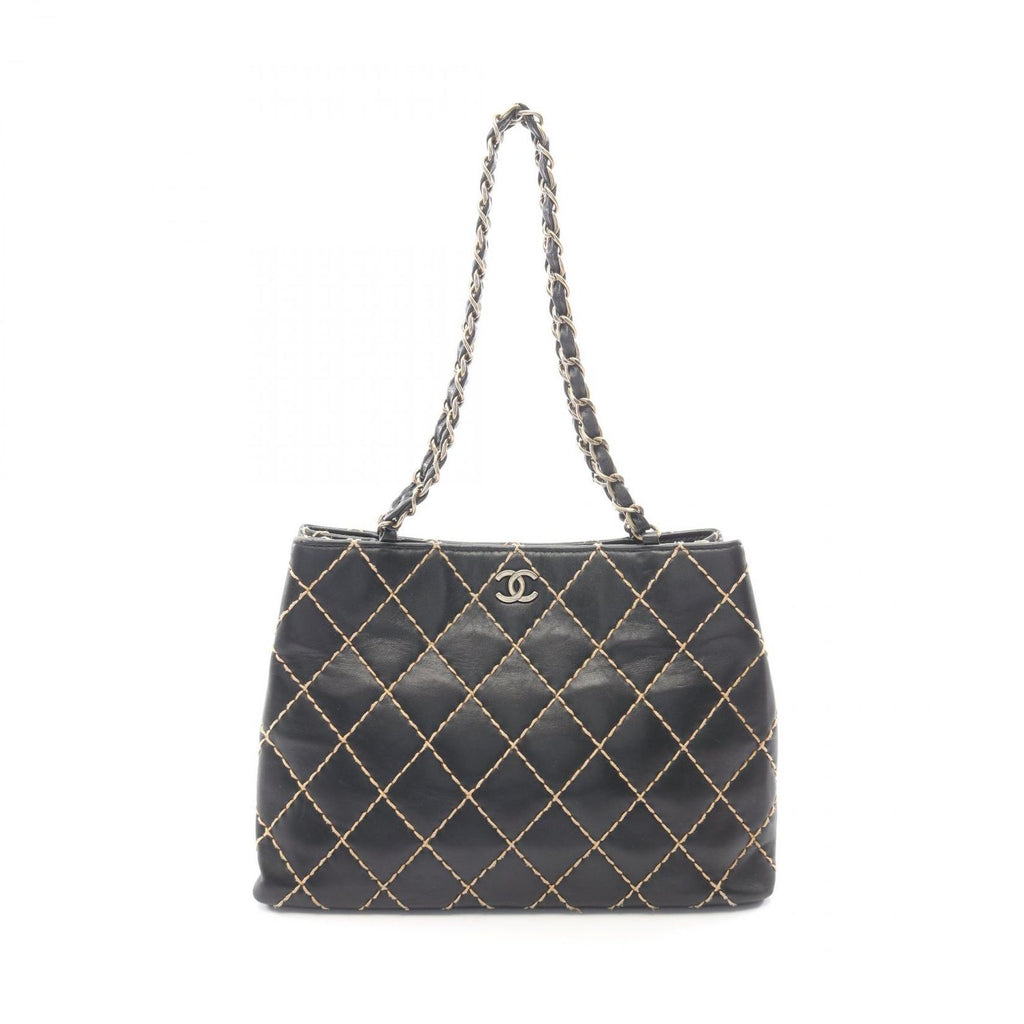Chanel Shoulder Bag Wild Stitch Black Leather Chain