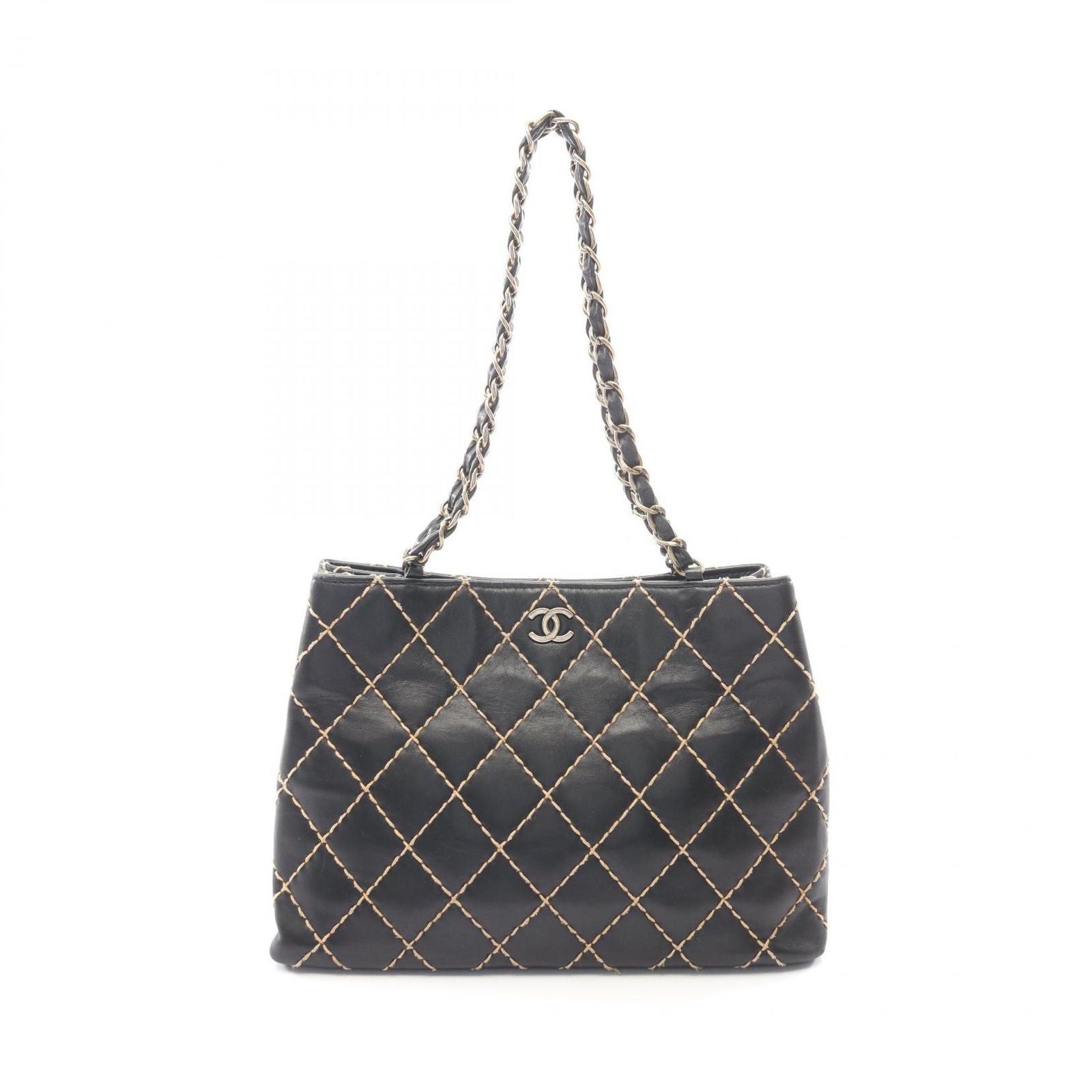 Chanel Shoulder Bag Wild Stitch Black Leather Chain