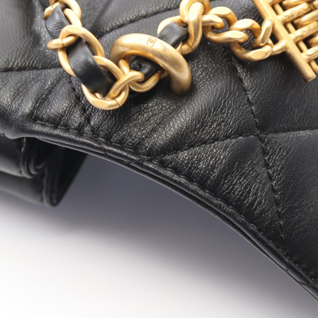 Chanel Shoulder Bag Quilted Mini Flap 2-Way Black Lambskin — view 7