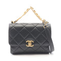 Chanel Shoulder Bag Quilted Mini Flap 2-Way Black Lambskin