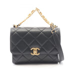 Chanel Shoulder Bag Quilted Mini Flap 2-Way Black Lambskin